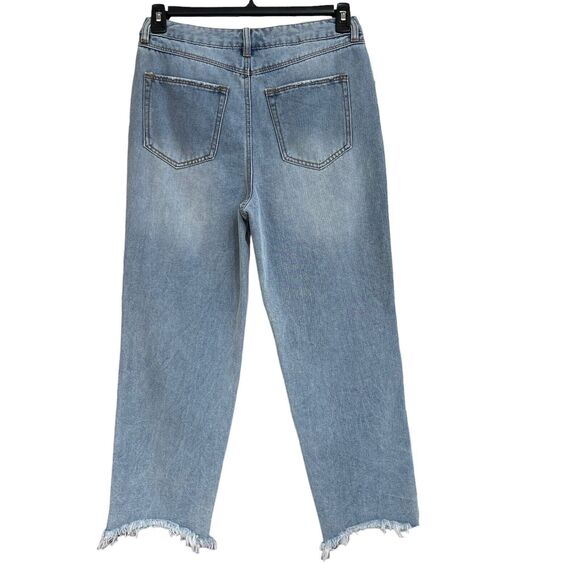 Forever 21 SZ 28 Cropped Jean Distressed Hi-Rise Zip-Fly Light Wash Frayed Hems - Picture 5 of 11